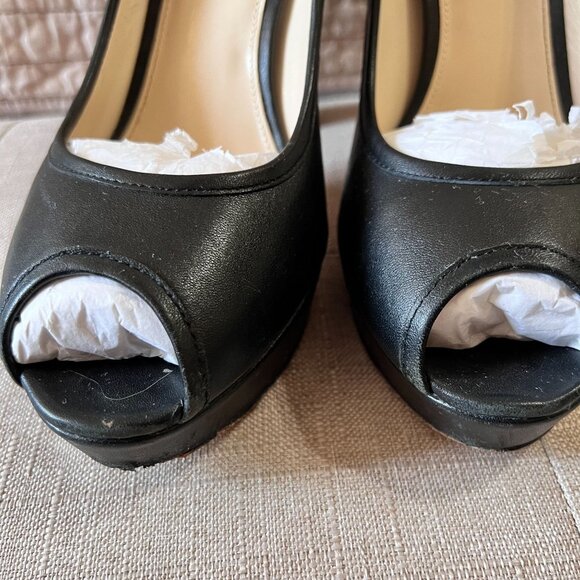 Coach Black Breana Leather Peep Toe Platform Pumps. Coach Logo Heels. Size 9 - Picture 5 of 16